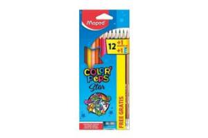 LAPIS DE COR COLORPEPS STAR 12 CORES MAIS APONTADOR E LAPIS GRAFITE - MAPED